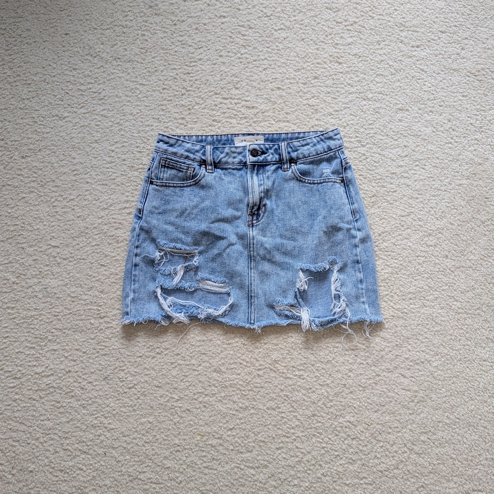 PacSun Light Blue Distressed Denim Skirt